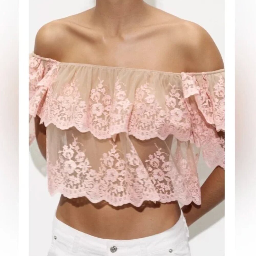 Zara Embroidered Ruffle Top NWT - Picture 8 of 15